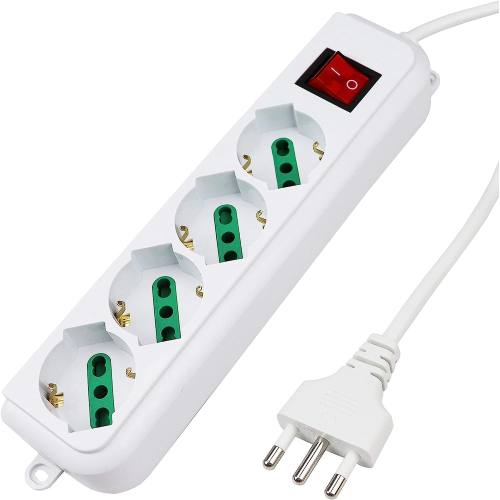 MULTIPRESA CIABATTA ELETTRICA 4 SCHUKO 10/16A (TRIPASSO) CON INTERRUTTORE CAVO 3X1,5MM 1,5 METRI