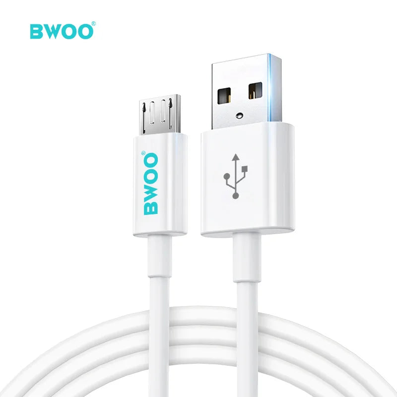 BWOO Cavo Micro USB 2.0 2 metri Cavo Ricarica e Tasmissione Dati per Smartphone Android (Bianco)