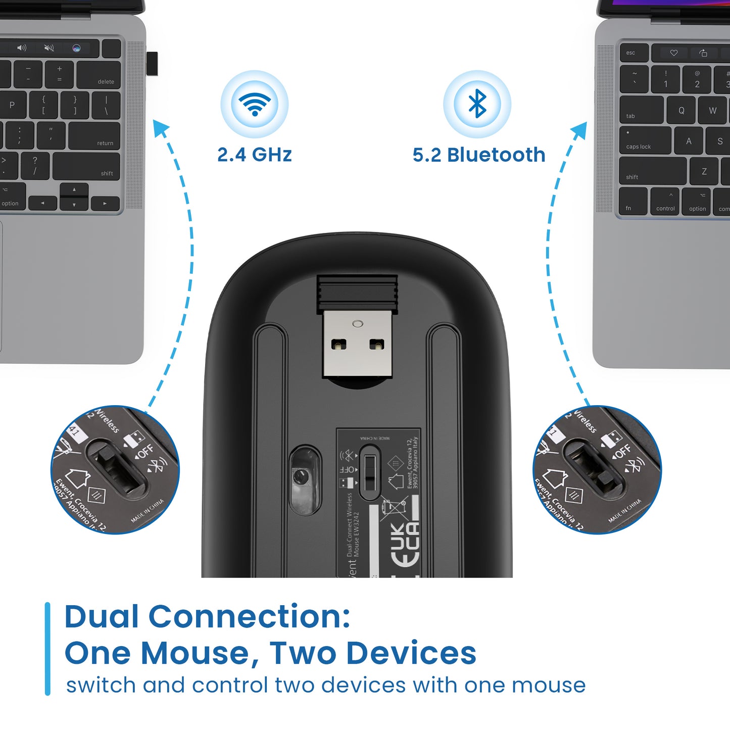 EWENT MOUSE OTTICO DOPPIA CONNESSIONE BLUETOOTH/WIRELESS RGB 1600DPI EW3242 103692