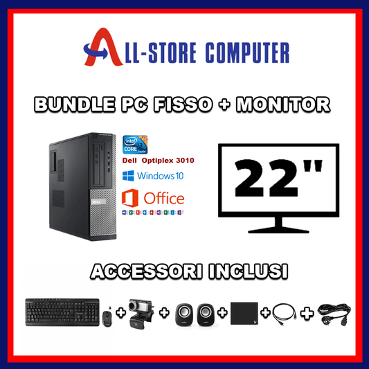 BUNDLE PC FISSO + MONITOR 22" CON ACCESSORI INCLUSI